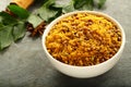 Bowl of Dal biji,moth namkeen from Indian cuisine.