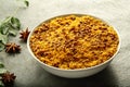 Bowl of Dal biji,moth namkeen Indian fried snacks
