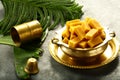 Famous Indian Indian sweets- kesar,peda, celebration background Royalty Free Stock Photo