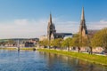Inverness city with churches and bridge over Ness river in Scotland, United Kingdom of Great Britain and Northern Ireland Royalty Free Stock Photo