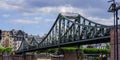 Famous Iron Bridge for pedestrians called Eiserner Steg in the city of Frankfurt - FRANKFURT, GERMANY - JULY 12, 2022 Royalty Free Stock Photo