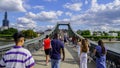 Famous Iron Bridge for pedestrians called Eiserner Steg in the city of Frankfurt - FRANKFURT, GERMANY - JULY 12, 2022 Royalty Free Stock Photo