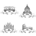 Famous italian city label set: Rome, Milan, Venice, Florence. La