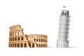 Vector famous italian landmark pisa tower coliseum