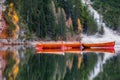 Famous italian mountain lake. Lago di Braies, Italy. autumn summer landscape Royalty Free Stock Photo