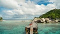 Scenic view tropical paradise with peaceful resort, rocky coastline, clear turquoise sea with coral reef against cloud sky. Koh Royalty Free Stock Photo