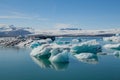 Famous JÃ¶kulsÃ¡rlÃ³n Glacier Lagoon in Iceland with several huge ice floes floating on the water