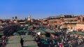 The famous Jamaa el Fna square in Marrakech, Morocco. Jemaa el-Fnaa, Djema el-Fna or Djemaa el-Fnaa is a famous square and market Royalty Free Stock Photo