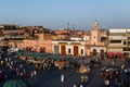 The famous Jamaa el Fna square in Marrakech, Morocco. Jemaa el-Fnaa, Djema el-Fna or Djemaa el-Fnaa is a famous square and market Royalty Free Stock Photo