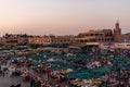 The famous Jamaa el Fna square in Marrakech, Morocco. Jemaa el-Fnaa, Djema el-Fna or Djemaa el-Fnaa is a famous square and market Royalty Free Stock Photo