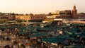 The famous Jamaa el Fna square in Marrakech, Morocco. Jemaa el-Fnaa, Djema el-Fna or Djemaa el-Fnaa is a famous square and market Royalty Free Stock Photo