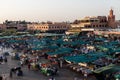 The famous Jamaa el Fna square in Marrakech, Morocco. Jemaa el-Fnaa, Djema el-Fna or Djemaa el-Fnaa is a famous square and market Royalty Free Stock Photo