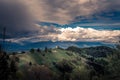 Famous Jamnik church on hilltop in summer season with incoming storm clouds