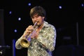 Famous jazz trumpeter Matthias Schriefl playing trumpet on stage