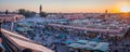 Famous Jemaa el Fna square near the famous minaret of the Koutoubia mosque in Marrakech, Morocco Royalty Free Stock Photo