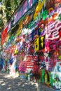 Famous John Lennon Wall covered with graffiti in Little Town near Charles Bridge, Mala Strana, Prague, Czech Republic