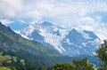 famous Jungfraujoch mountain glacier, view from Wengen, swiss alps canton Bern Royalty Free Stock Photo