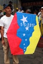 Famous Kite man Rafael Araujo with the Venezuelan flag during a opposition rally against Nicolas Maduro. May 2017