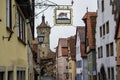 Famous Klingentor tower from Klingengasse street in Rothenburg ob der Tauber, Bavaria, Germany. November 2014