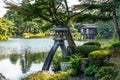 Famous Kotojitoro Lantern by the pond in Kenrokuen Garden captured in Kanazawa, Japan