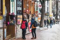 Famous Krupowki street in Zakopane at winter time