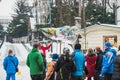 Famous Krupowki street in Zakopane at winter time