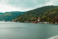 Famous lake side view of Izvorul Muntelui, Romania Royalty Free Stock Photo