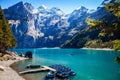 Switzerland view of lake Oeschinen, Oeschinensee, in Kandersteg Royalty Free Stock Photo