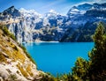 Switzerland view of lake Oeschinen, Oeschinensee, in Kandersteg