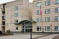 The USA or American Embassy facade with American Flag in Berlin Germany