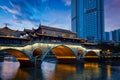 Anshun bridge at night, Chengdu, China Royalty Free Stock Photo