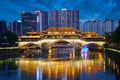 Anshun bridge at night, Chengdu, China Royalty Free Stock Photo