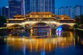Anshun bridge at night, Chengdu, China Royalty Free Stock Photo