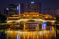 Anshun bridge at night, Chengdu, China Royalty Free Stock Photo