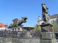 The famous landmark of Klagenfurt, medieval Dragon Fountain or the Lindwurmbrunnen