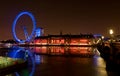 Famous Landmark London Eye at Night and Reflection in Thames River Royalty Free Stock Photo