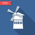 Famous landmark Moulin Rouge Paris France. Vector icon Royalty Free Stock Photo