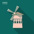 Famous landmark Moulin Rouge Paris France. Vector icon Royalty Free Stock Photo