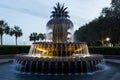 The famous landmark pineapple fountain in the Waterfront Park seen at dusk, Charleston Royalty Free Stock Photo