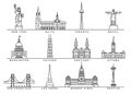 Famous Landmarks of America with Flat Line Style