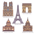 Famous landmarks of France. French sightseeing set