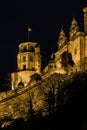 Ancient heidelberg castle on hilltop at night Royalty Free Stock Photo