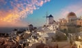 The famous of landscape view point as Sunset sky scene at Oia town on Santorini island, Greece Royalty Free Stock Photo