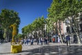 famous las ramblas pedestrian avenue landmark in downtown barcelona spain Royalty Free Stock Photo