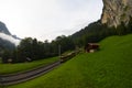 Lauterbrunnen valley with gorgeous waterfall and Swiss Alps Royalty Free Stock Photo