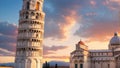 The famous Leaning Tower beautiful sunset in Pisa, Italy. Royalty Free Stock Photo