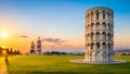 The famous Leaning Tower beautiful sunset in Pisa, Italy. Royalty Free Stock Photo