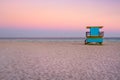 Lifeguard tower at South Beach in Miami with a beautiful sunset sky Royalty Free Stock Photo