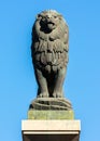 Famous lion sculputure in the Stone Bridge Puente de Piedra over the Ebro river nexto to Basilica of Our Lady of the Pillar