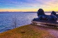 Famous lion statue at the lake Starnberger See in Tutzing on the sunset